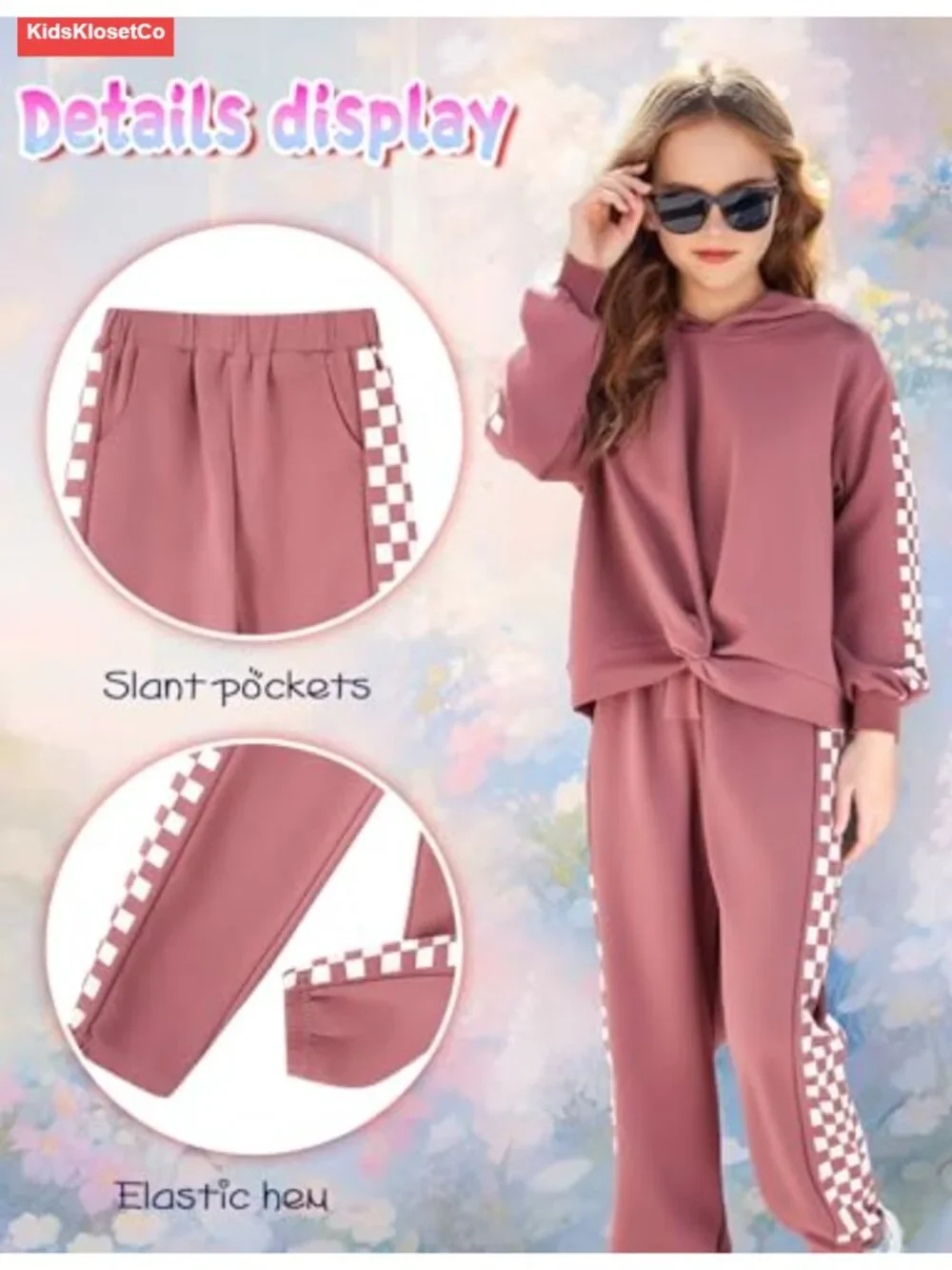 Girls 2 Piece Tracksuit Set Checkerboard Stripe Hoodie Sweatshirt and Pants